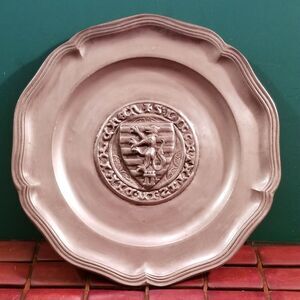 Vintage Coat Of Arms Pewter Plate 9" Diameter